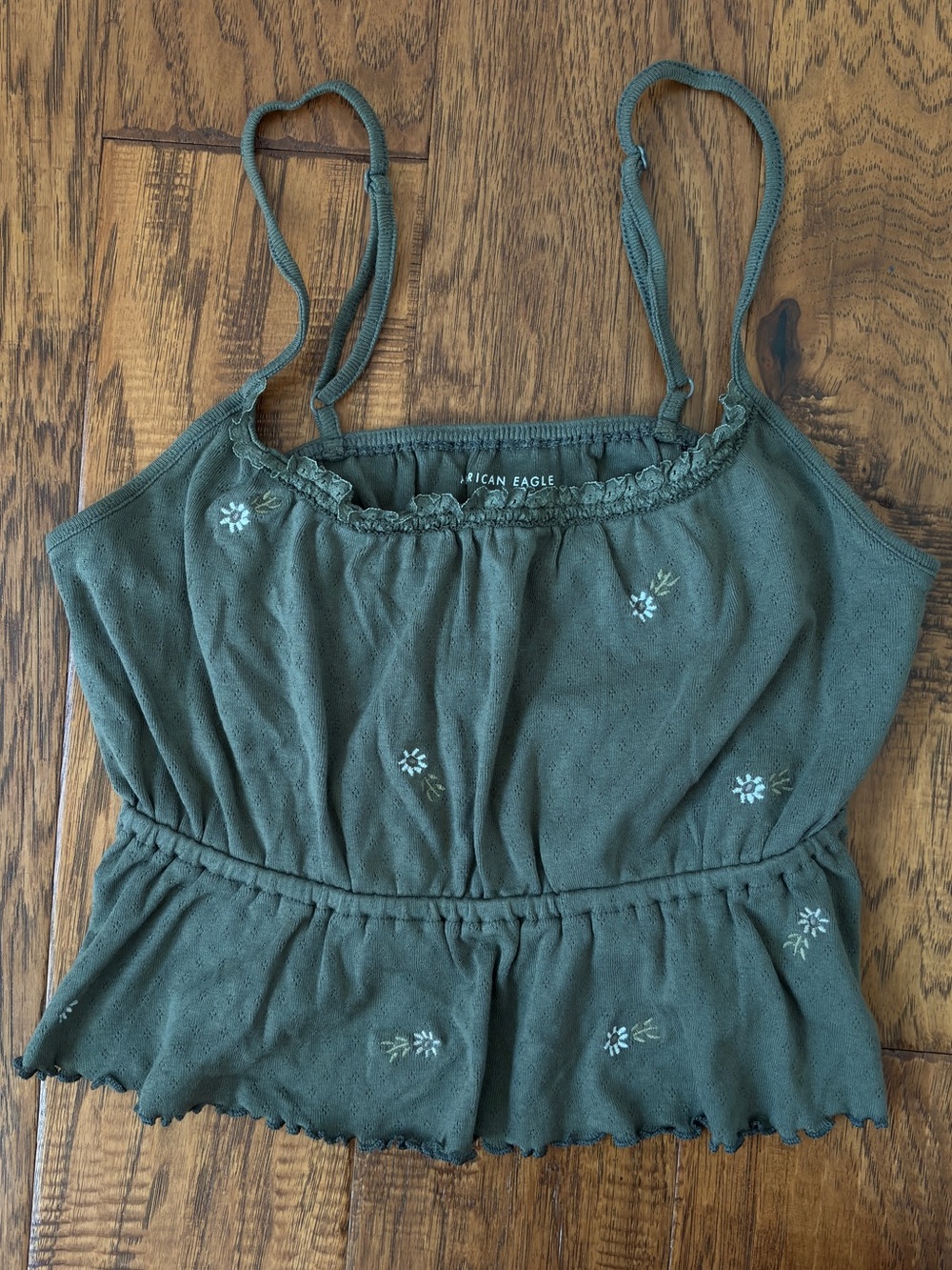 Pointelle Lettuce-edge Lace-trim Neckline Cami